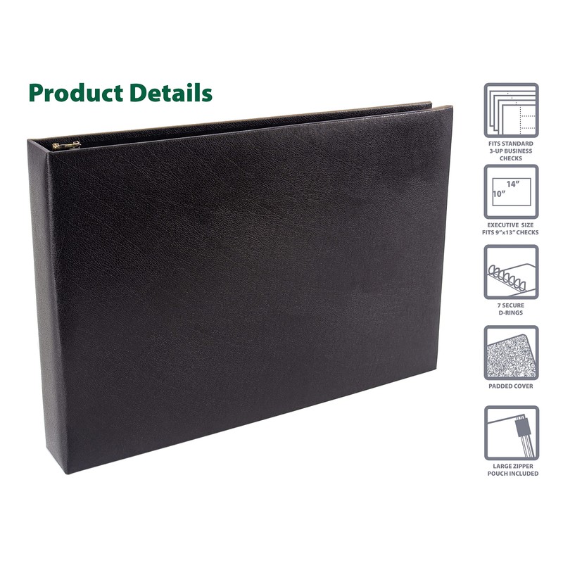 Better Office Products 7 Ring Executive Check Binder with Zipper