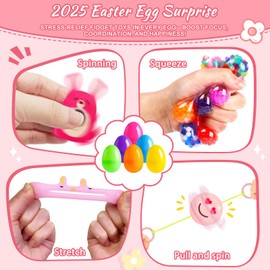 24 Pack Prefilled Easter Eggs, Plastic Easter Eggs with Toys Inside, Includes Rotating Balls, Fidget & Squishy Toys for Kids Egg Hunt, Basket Stuffers Fillers, Classroom Prize and Party Favors