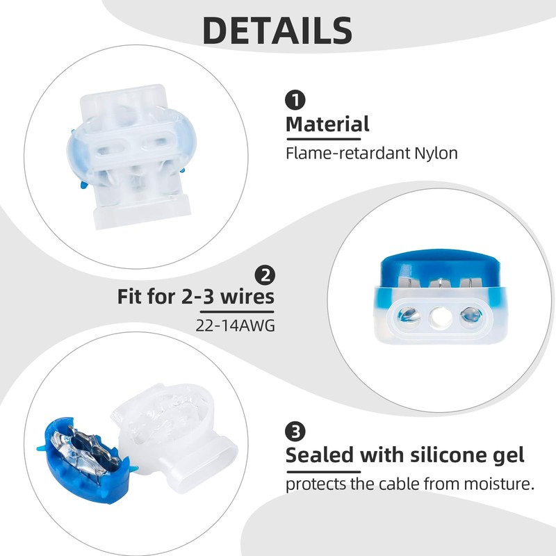 20Pack Wire Connectors Electrical IDC 314-Box Waterproof, GIBBAB 3-Way Boundary