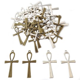 40Pcs Ankh Cross Charms Pendant Antique Silver Cross Charm Bronze Ankh Pendants Charms for Jewelry Making DIY Bracelet Necklace, Metal, alloy
