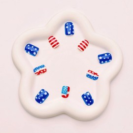 4th of July Press on Nails Short Square MABKJLF Patriotic Fake Nails False Nails with Stars Designs American Flag Glossy Glue on Nails Independence Day Acrylic Nails for Women Girls 24Pcs