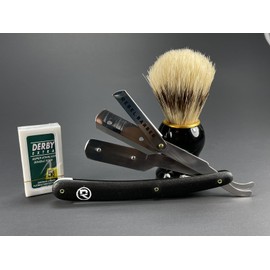 Rebel Barber Men's Shaving Brush With Synthetic Hair & Black Cut Throat Razor + FREE 5 BLADES