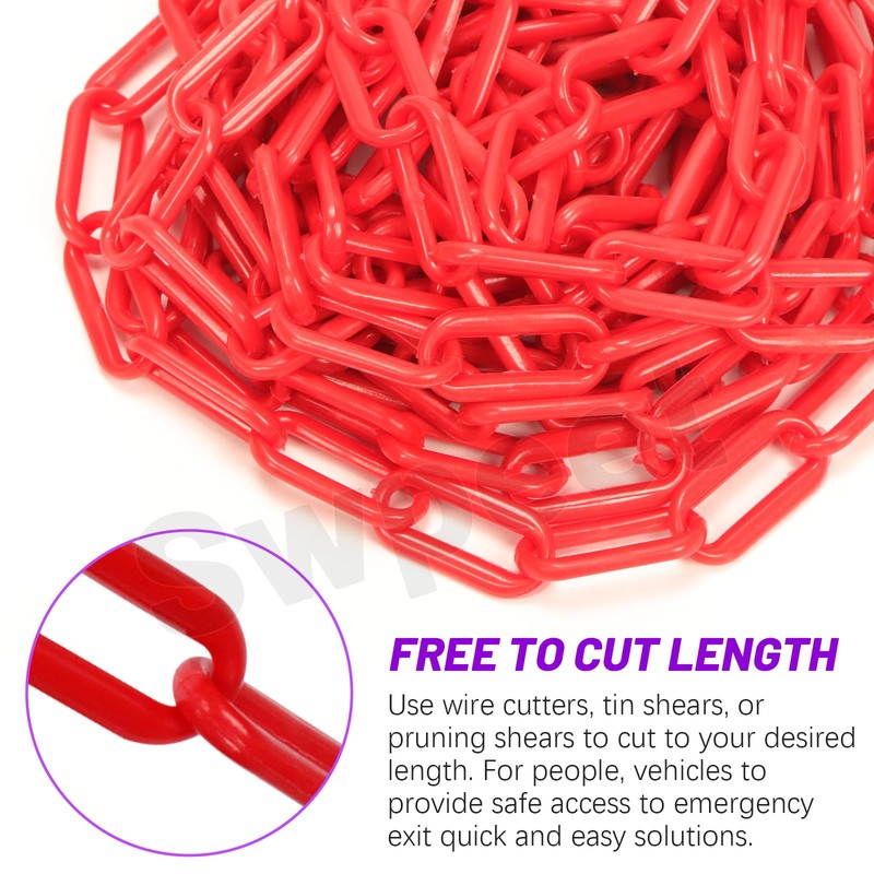 Swpeet 21Pcs 5M x 6mm Plastic Barrier Chain Red Plastic
