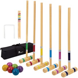 Pointyard Six Player Croquet Set, 28’’ Croquet Set with Wooden Mallets/Colored Ball/Wickets/Stakes for Adults/Teenager/Family-Perfect for Lawn/Backyard Game/Park (Includes Carry Bag)