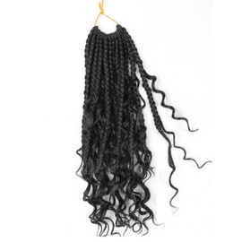 Goddess Box Braids Crochet Hair - 14 inch Crochet Box Braids Pre Looped 8 packs Boho Box Braids Crochet Hair Curly Ends,Bohomian Box Braid Crochet Hair for Black Women 1B