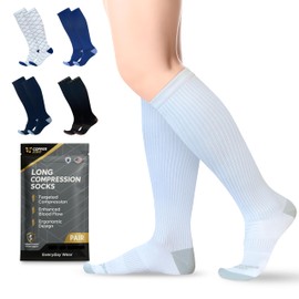 Copper Compression Socks for Men & Women (15–20 mmHg) – Knee High Support Stockings for Nurses, Travel, Pregnancy, Running, Flight & Everyday Wear – White – Medium