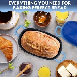 Dutch Oven for Bread Baking - 2.5QT Bread Pans for Homemade Bread Cast Iron Bread Pan With Banneton Bread Proofing Basket & Baking Supplies, Dutch Oven Loaf Pan with Lid for Homemade Breadmaking