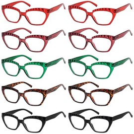 Eyekepper 10 Pack Cat-eye Reading Glasses for Women Crystal Textured Design Frame +1.25