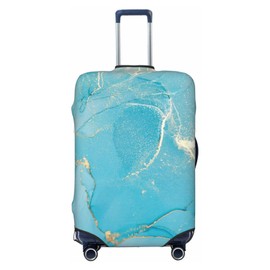Lukbfall Teal Turquoise Marble Luggage Suitcase Covers Elastic Washable Luggage Protector Travel Suitcase Protective Cover For Kid And Adult, L (Fit 25-29 Inch Luggage)