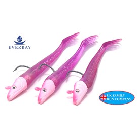 EVERBAY Soft Fishing Lures with Jig Head, Sand Eel Lure, Soft Swimbaits with Paddle Tail, Sinking Baits for Saltwater/Freshwater Fishing, Fishing Jigs, Cod, Pollock, Sea Bass Lures, 13cm/21g,3pcs/Pink
