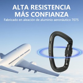 2 Clips de Mosquetón de 25 KN, Mosquetón Resistente con Bloqueo de Tornillo, Certificado UIAA, Aluminio de Aviación, Fuerte y Liviano, Ideal para Escalada en Roca, Montañismo, Trabajo Aéreo(Negro)