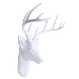 White Resin 10-Point Deer Head Bust, Wall Mounted Rustic Decor, Woodland Home & Office Figurine, 20.5 Inches