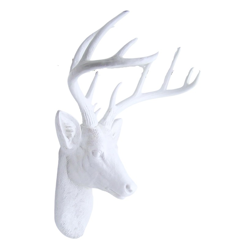 White Resin 10-Point Deer Head Bust, Wall Mounted Rustic Decor,