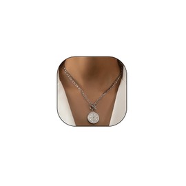 Rrdaily Trendy Gold Large Medallion Pendant Necklace for Women,Punk Silver Toggle Clasp Chain Choker Necklace Birthday Anniversary Jewelry Gift (Silver)
