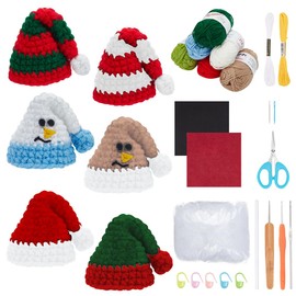 FREEBLOSS 12 Set Crochet Hat Kit Crochet Keychain Kit Christmas Crochet Kit Crochet Starter Kit with with Step by Step Video Tutorial Christmas Ornament for Christmas Tree Crochet Hat Keychains