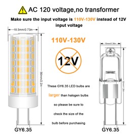 Megereet GY6.35 LED Bulb G6.35 7W AC 110V-130V (Cannot be Used at Low Voltage 12V) G6.35 Bi-Pin Base Warm White 3000K Dimmable 65W Halogen Bulbs Equivalent, 2-Pack