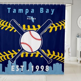 Erosebridal Boys Baseball Shower Curtain 78x72 inch for Teens Youth,Baseball Team Bathroom Curtain for Gift,Sports Fabric Shower Curtain,Baseball City Waterproof Bathroom Curtains(Tampa Bay)