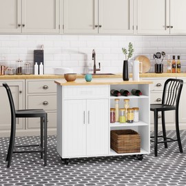 Shintenchi Kitchen Island Cart with Storage,Rolling Kitchen Island Side Table on Wheels with Large Worktop,Storage Cabinet,Towel Rack and Drawers for Kitchen,Dinning Room,Black