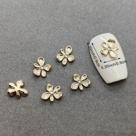 40PCS Gold Flower Nail Art Charms, 3D Metal Alloy Nail Charms Cute Mini Floral Blossom Designs Manicure Jewelry Charms Rhinestones for Women Nail Art DIY