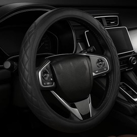 Steering Wheel Covers, Leather Car Steering Wheel Cover 15 Inch, Universal Fit 38cm Black， Non-Slip Grip for Enhanced Control, Car steering wheel cover