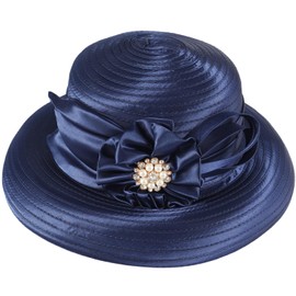 Derby Hat for Women Church Tea Party Kentucky Wedding Cloche Bowler Bucket Hats(Rhinestone-Navy)