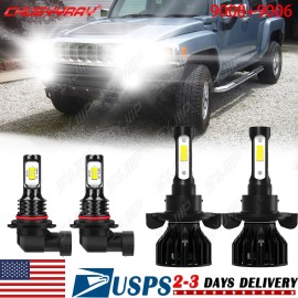 CHUSYYRAY For Hummer H3 2006-2010 6000K 4pcs LED Headlight Hi/Lo+Fog Light Bulbs Combo kit