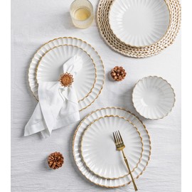 GBHOME Stoneware Dinnerware Sets for 4,Handcrafted Embossed Design Reactive Glaze Ceramic Plates and Bowls, Dishwasher and Microwave Safe, Service for 4(12pcs)