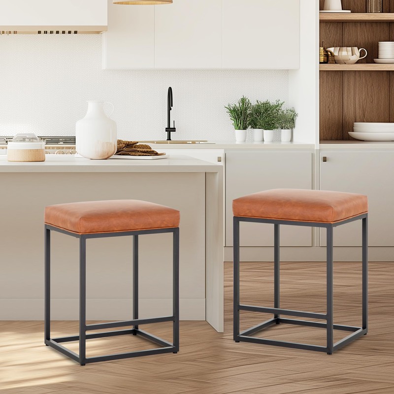 PHI VILLA Brown Bar Stools Set of 3-24 inch Counter