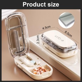 SUNNIFLY 1 in 2 Tablettenschneider mit Aufbewahrungsfach, Tablettenteiler für Große und Kleine Tabletten, Tragbarer Pillenschneider für Reisen und den TäGlichen Gebrauch (Milchig Weiß)