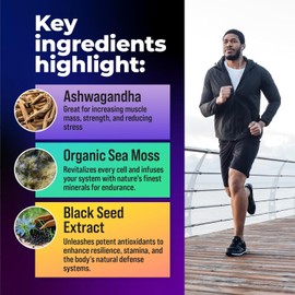 Alpha Tribe Multivitamin for Men with Seamoss Black Seed Oil Ashwagandha Burdock Root, Turmeric Bladderwrack, Vitamin C, Elderberry, Manuka, Yellow Dock | Daily Men's Vitamins and Minerals Supplement