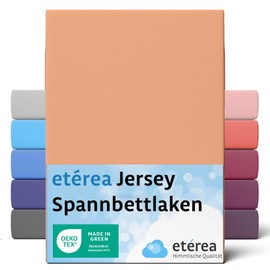 etérea Jersey Fitted Sheet, 100% Oeko-Tex Certified Cotton Bed Sheet for Mattresses up to 20 cm Deep, Children’s Bed Sheet, 80 x 160 cm, 80 x 180 cm, Peach