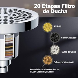 7 Modos Ajustables Cabezal De Ducha Filtrado,20 Etapas Filtro De Agua Para Regadera 6'' Cabezal de Ducha Alto Rendimiento para Eliminar el Cloro y las