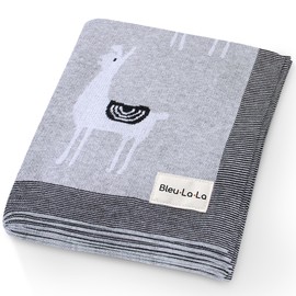 Bleu La La Knit Baby Swaddle Blanket - 100% Luxury Cotton Soft Cozy Receiving Swaddle Crib Stroller Blanket for Shower Gift Registry for Newborns, Infants, Toddlers (Llama - Grey)