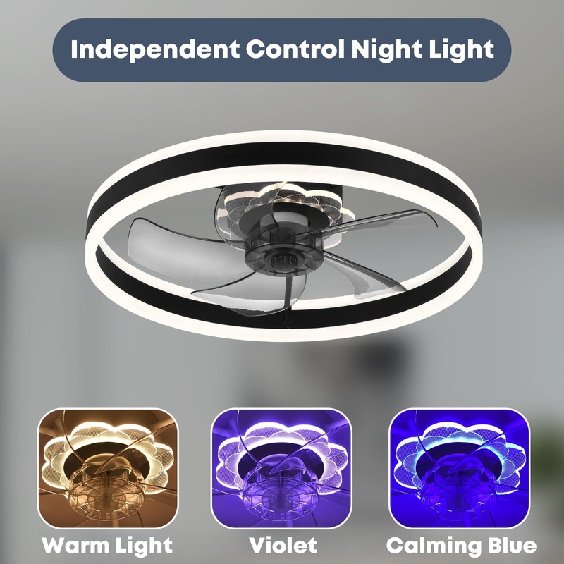 Fszdorj Ceiling Fan with Light, Upgraded 20‘’ Low Profile Fan,