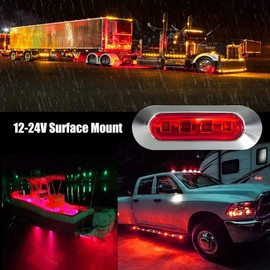 AOXLFU 20PCS Red 12-24V LED Trailer Lights Side Marker Lights Front Rear Tail Clearance Lights with Chrome Bezel for Trailer Deck RV Truck Boat