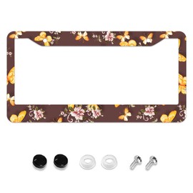 Beautiful Butterfly License Plate Frame, Stainless Steel License Plate, Decorative Accessory with Screws Included,2-Holes Anti-Aluminum Bracket, 12x6 Inches