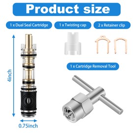 1 Pack Dual Seal 1225 Replacement Cartridge With 104421 Cartridge Removal Tool, for Moen 1225 1225B, One Handle Kitchen and Bathroom Faucet Cartridge, for Single Handle Faucet/Showers, Brass