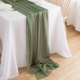 CHUQING Chiffon Table Runner Green Table Runner Wedding Sage Green Fabric Tulle Light Green Boho Table Runner Table Decoration Runner Table 70 cm x 3 m