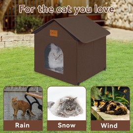 Siedihit Outdoor Cat House for Shelter Feral Cat, Outside Waterproof Cat House for Outdoor/Indoor Cats, Insulated Cat Bed for All Seasons with Cozy Cushion (Brown, Large Zip Style)