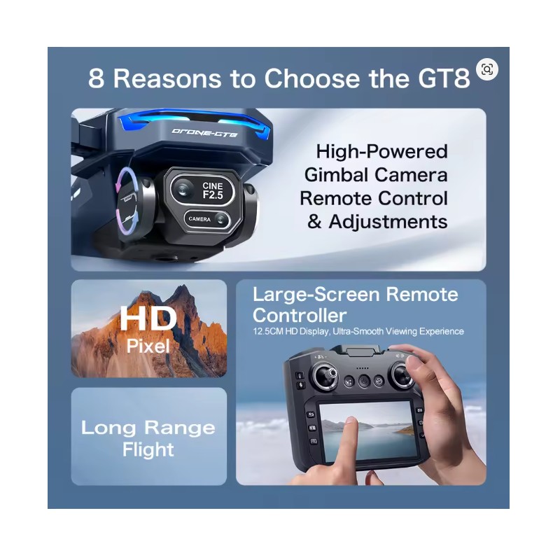 ToolziaGT8 Drone 8K Professional HD Dual Cameras Screen Remote 5G