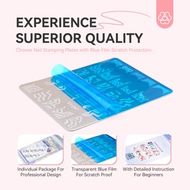 Saviland Nail Art Stamper Plates: 4PCS French Nail Stamping Plates French Line Nails Stamp Templates Plaid Wave Stripes Patterns Reusable Stainless Steel Nails Tools