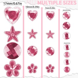 430PCS Pink Gems Stickers for Children Kids Girl Self Adhesive Stick on Gems Jewels Acrylic Bling Gems Stickers Diamond for Makeup & DIY, Muti Shapes&Sizes