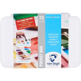 Van Gogh Watercolor Paint Set, Plastic Pocketbox, 12-Half Pan + 3-Half Pan Bonus