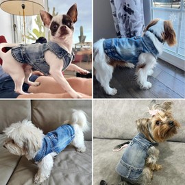 chamarra de mezclilla para perro, chamarra de mezclilla azul fresco para niñas pequeñas, medianas, niños, cachorros, ropa cómoda con arnés de solapa con anillo en D para correa