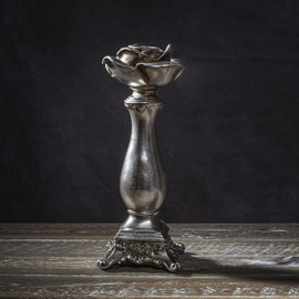 Antique Silver Rose Candle Stick Pillar Holder
