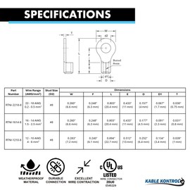 Kable Kontrol Copper Ring Terminals, 16-14 AWG, 100 Pcs, Stud Size #8, Non-Insulated High Temperature Electrical Wire Crimp Terminals, for Automotive, Industrial, Aerospace, HVAC Wiring - Silver