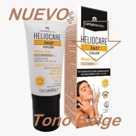 Heliocare 360 Water Gel Color Beige SPF 50+ – Protector solar fluido con color, hidratante y resistente al agua 50 ml