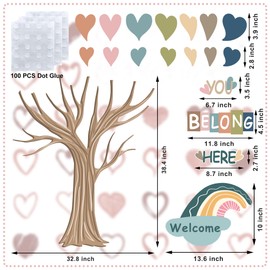 Classroom Tree Bulletin Board Decorations Boho Heart Tree Paper Cutouts You Belong Here Accents Welcome Bulletin Board Decor for School Nursery Blackboard Home Wall Decor