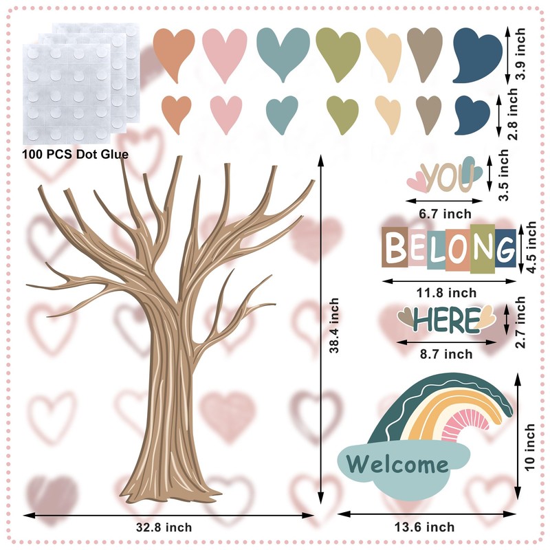 Classroom Tree Bulletin Board Decorations Boho Heart Tree Paper Cutouts