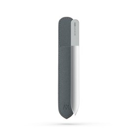 GERMANIKURE - Lima de uñas de cristal checo en estuche de piel de ante - Diseño de marca gris - Productos profesionales de manicura y pedicura para da
